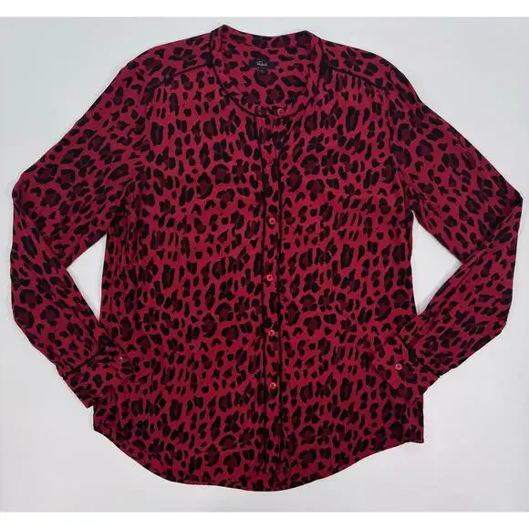 Rails “Lillian” Red Leopard Button Down Blouse Size L - Picture 8 of 13